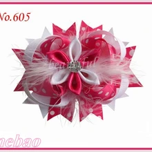 Новинка года, 30 шт., 4,5 дюйма, F-романтические банты для волос, заколки с перьями для девочек, заколки-перья для волос