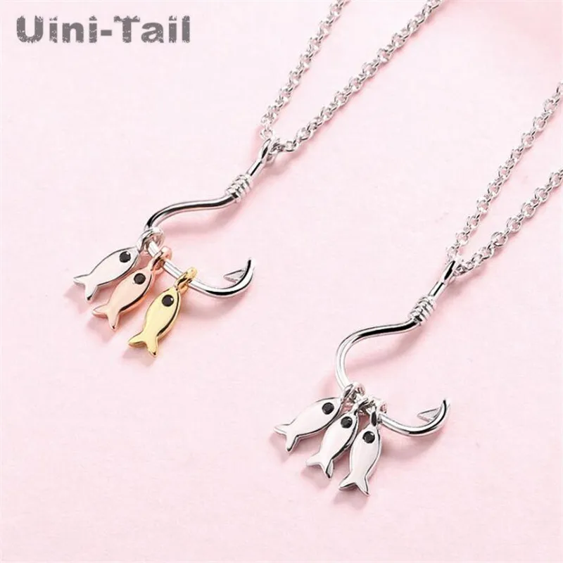 Uini-Tail 2019 Новое поступление 925 Стерлинговое Серебро Три маленькие рыбы ожерелье Корея Простой Модный милый индивидуальный дизайн ниши