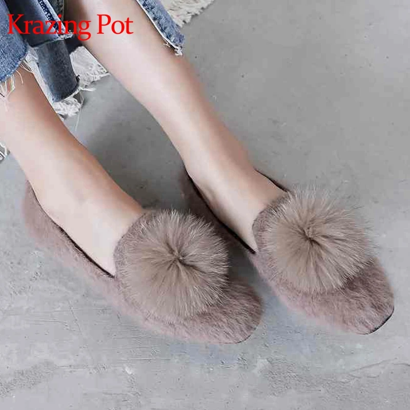 

Krazing pot 2019 flats mane fur square toe superstar fashion dance ballet women rabbit hair superstar keep warm Spring shoes L81
