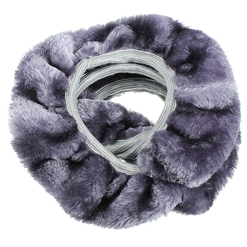 36-38cm Grey Universal Car Auto Soft Plush Warm Steering Wheel Cover For Winter