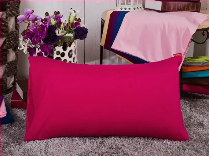 Сплошной цвет Наволочка Чехол для подушки queen стандартное постельное белье наволочка 2 шт/1 пара 45*72 см - Цвет: Rose Red
