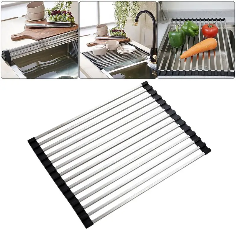 

Kitchen Tube Folding Draining Rack Stainless Steel Non-Slip Dish Tableware Drying Racks Sink Storage Rack Kitchen Organizers