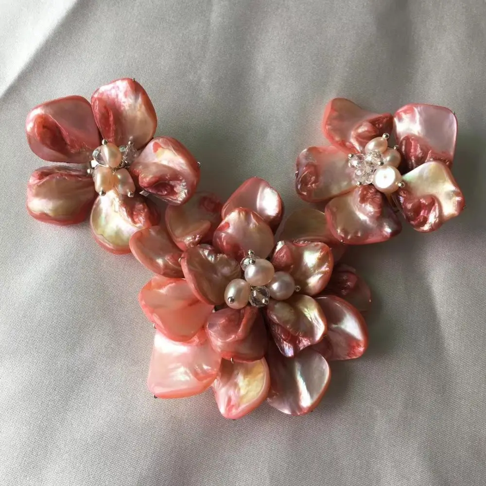 

freshwater pearl &shell green/puprle/pink flower brooch FPPJ wholesale beads nature
