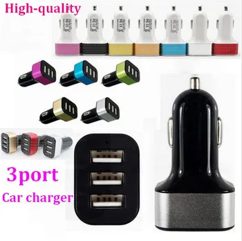 

1000pcs/lot* aluminum alloy auto Universal 3 USB Port 5.1A usb Car Charger power adapter DC12V 24V for iPhone ipad samsung