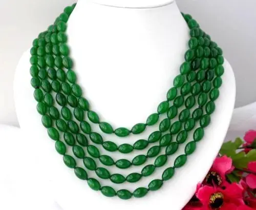 

z2333 Long 100" 12mm nature ellipse green jade necklace