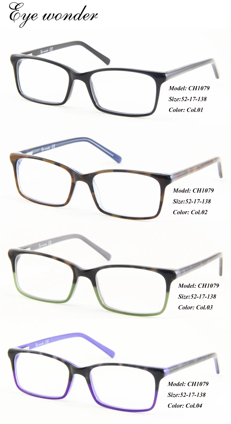 

Wholesale Eye wonder Rectangular spring hinged Patchwork Fashion Designer Acetate Optical Eyewear Accessories for men and women