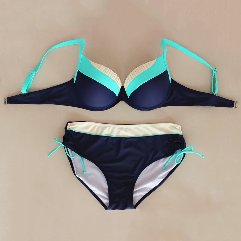 

Bikini Set plus size bikinis contrast color patchwork women swimwear large size beachwear russia bathing suits vintage swimsuit