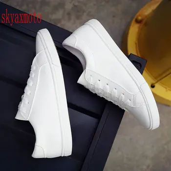 

2018 New Spring and Summer With White Shoes Women Flat Leather Canvas Shoes Female White Board Shoes Casual Shoes Female