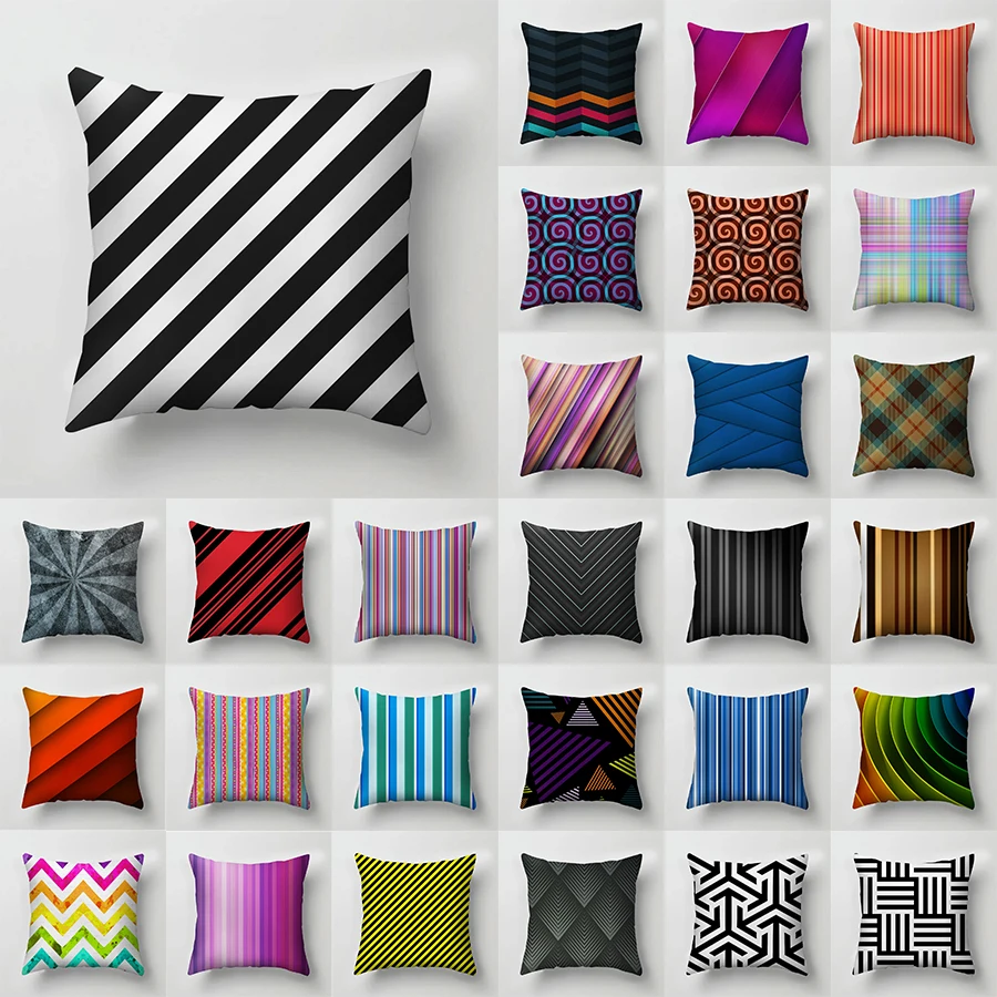 

GNORRIS 24 colors Decorative Pillowcases Polyester Throw Pillow Case Striped Geometric Pillowcase Single-sided printing
