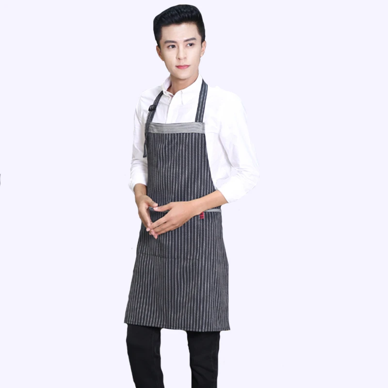 Фартуки с карманами Pinafore простая Униформа унисекс хлопок полосатые женские