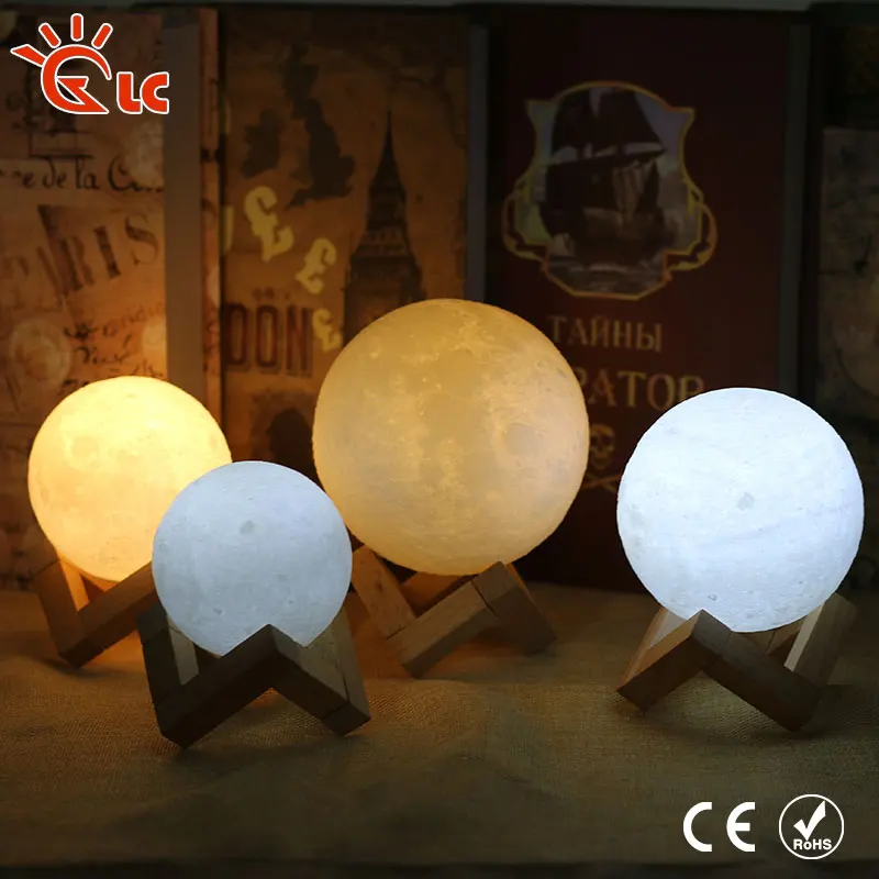 Led الجدول مصباح 3D طباعة مصباح قمري led قابلة للشحن 2 اللون تغيير اللمس التبديل خزانة ليلة ضوء ديكور المنزل الإبداعية هدية