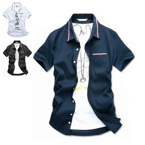 Fashion men's short-sleeved shirt Men and summer new British style Ribbon shirts 131096 | Мужская одежда