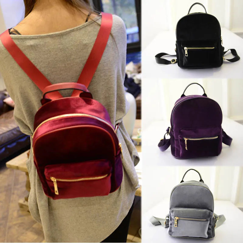 

New Arrival Fashion Women Velvet Backpacks Pleuche Casual Style Girls Mochila Zipper Bags LT88