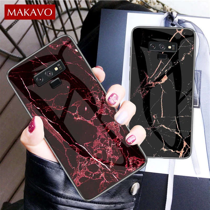 

MAKAVO For Samsung Galaxy Note 9 Case Cover Luxury Marble Tempered Glass Phone Case For Galaxy Note 9 Note9