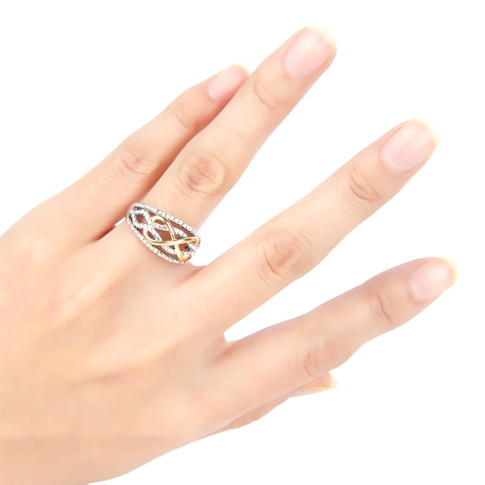 

1 Pcs Woman Creative Design Elegant Sliver Wedding Rings Two Tone Color Bow Knot Rhinestone Fashion Jewelry Accessories Rings