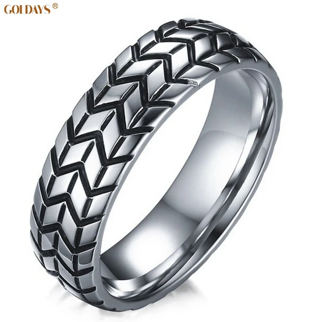 Goldays 6mm Clic Stainless Steel Tire Tread Rings For Men Silvery Goldays 6mm Clic Stainless Steel Tire Tread Rings For Men Silvery Wedding Band Car Fans Love