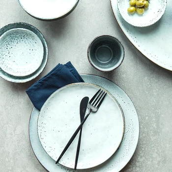 

7 Inch Ceramic Dishes & Plates Retro Pigmented Round Creative Rice Dinner Plate Porcelain Tableware Breakfast Dessert Dish