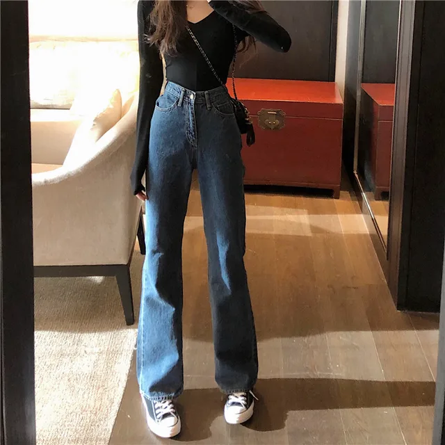 US $19.35 Hot Womens High Waist Jeans Wide Leg Loose Fit Leisure Vogue Denim Full Length Straight Casual Jean