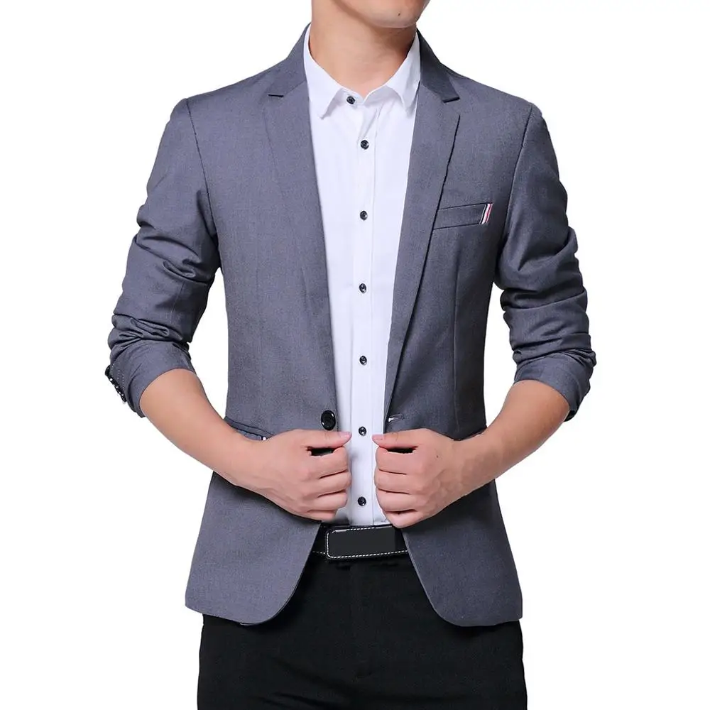 Men's Fashion New Style One Button Suit For Self-Cultivation Pure Color Coat Formal Jacket Man Slim Male Suit L15 - Цвет: Черный