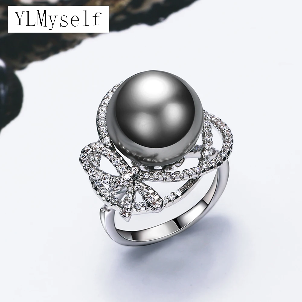 Женское кольцо с серым жемчугом и кристаллом фианита Прямая поставка|ring ring|dropship