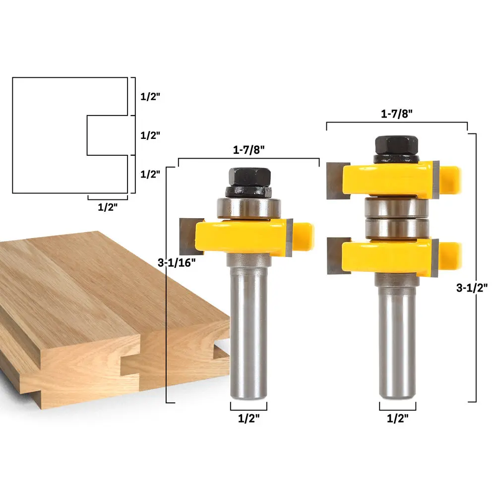 

2pcs Mayitr Tongue and Groove Router Bit Set 1/2" Shank 1-1/2" Stock 2 Bit Woodworking Cutter For Power Tools