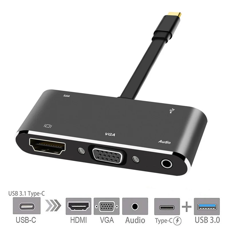 TYPE C поворот HDMI + VGA аудио USB3.0 PD 5 в 1 мм удлиняющий кабель для lenovo miix510 HuaWei MateBook