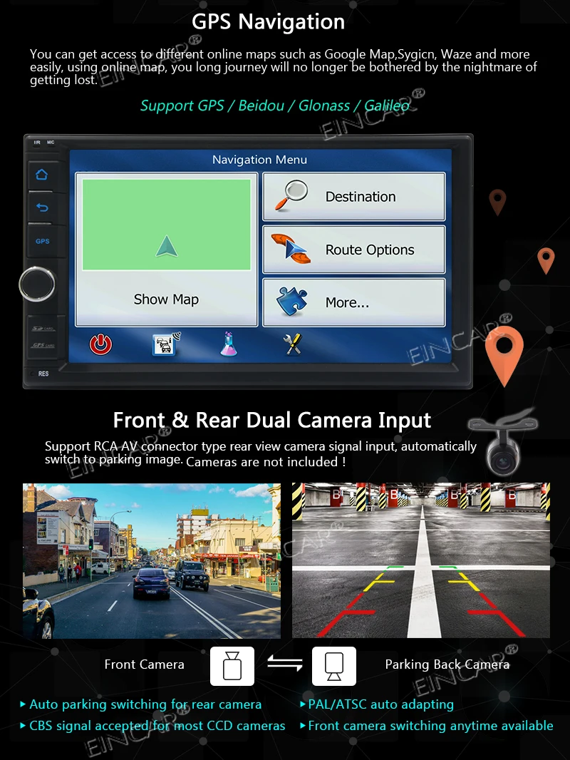 truck gps navigation Android 8.1 Car Stereo Radio Double Din 2GB+ 32GB with Navigation, WiFi, Android Auto,Backup Camera,USB SD, AUX, 7 inch Touch Sc gps for car