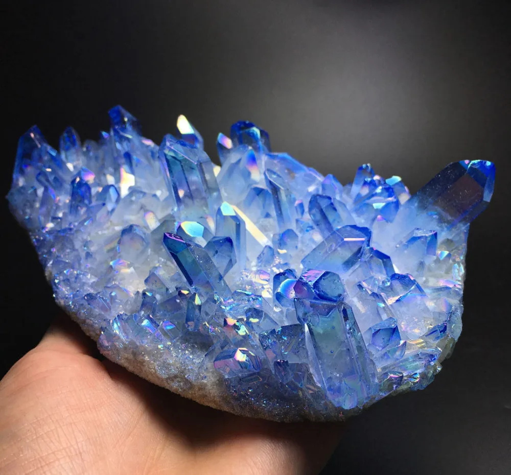 663g BLUE Aura Quartz Crystal Titanium Bismuth Silicon Cluster Rainbow ramadan gifts