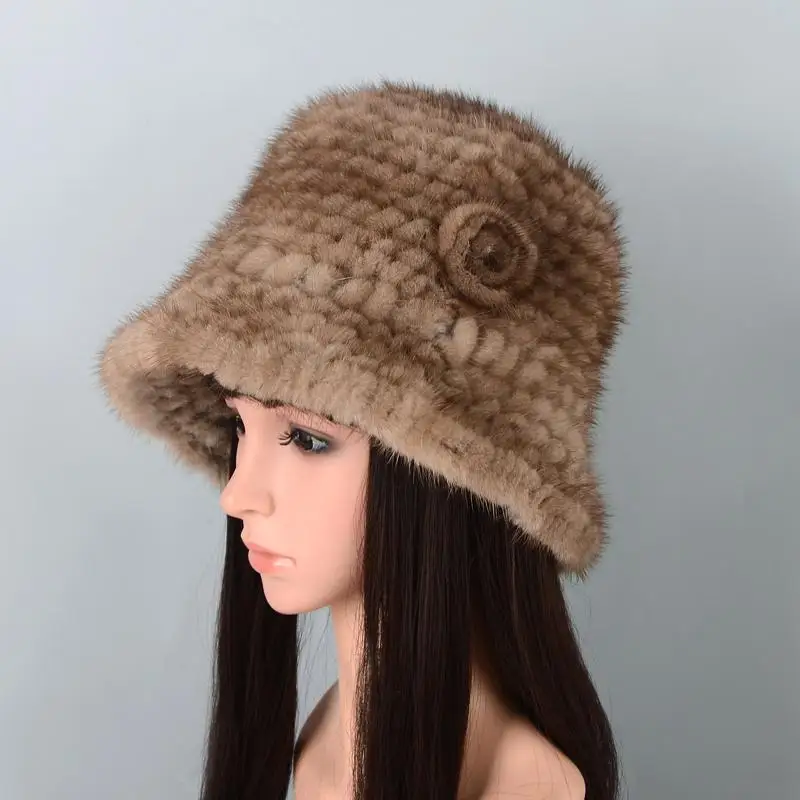 Sombrero mujer2019 модная осенне-зимняя меховая шапка норковая меховая шапка в рубчик модная Цветочная шляпа котелок Корейская версия шапки - Цвет: Хаки