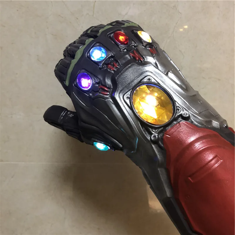 1:1 Endgame Железный человек Тони Старк светодиодный светильник Thanos Gauntlet камень косплей перчатки Гибкие пальцы латекс