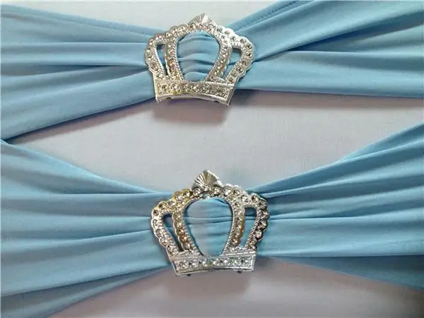 

100pcs Spandex Stretch Chair Band With Plastic Crown Buckle 43 Colors Elastic Lycra Chair Sashes For Wedding Banquet Party DHL