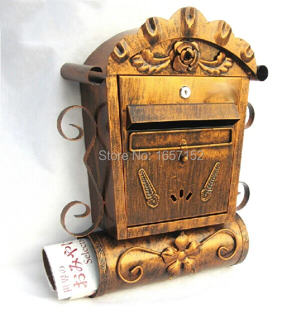 

European cast iron mailbox Wall Mount Metal Post Letters Box Villa Antique Wall Mount Cast Iron Mailbox Embossed Trim Decor