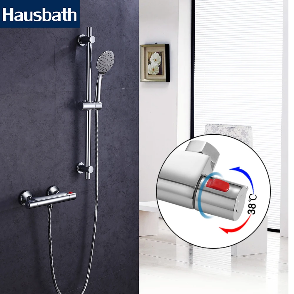 

Thermostatic Shower Faucets Set System Wall Mounted Mixer Tap Rainfall Bathroom 3 Function Shower Head Water Saving