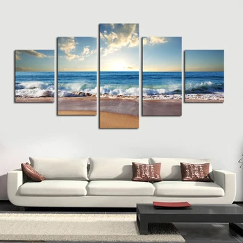 

Framed 5 Panels waves and ocean Scenery Canvas Print Painting Modern Canvas Wall Art for Wall Pcture Home Decor Artwork