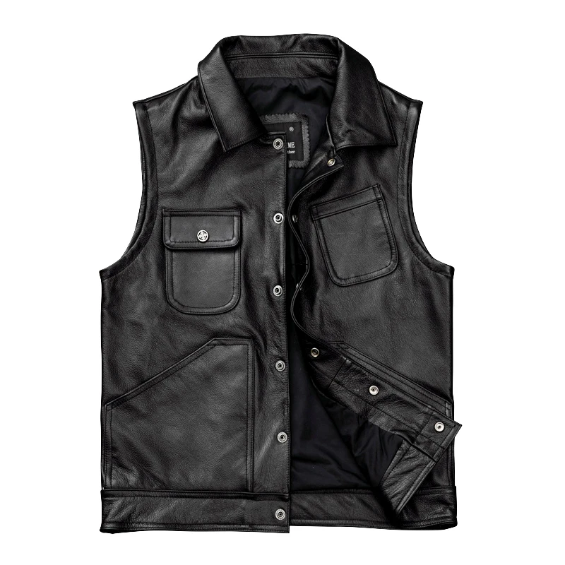 

2019 Black Men American Casual Style Leather Vest Plus Size XXXXL Genuine Cowhide Spring Slim Fit Natural Vest FREE SHIPPING