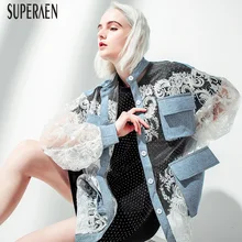 SuperAen Перспектива Сексуальная Женская куртка дикая кружевная сшитая джинсовая летняя Новинка Солнцезащитная Повседневная модная женская куртка