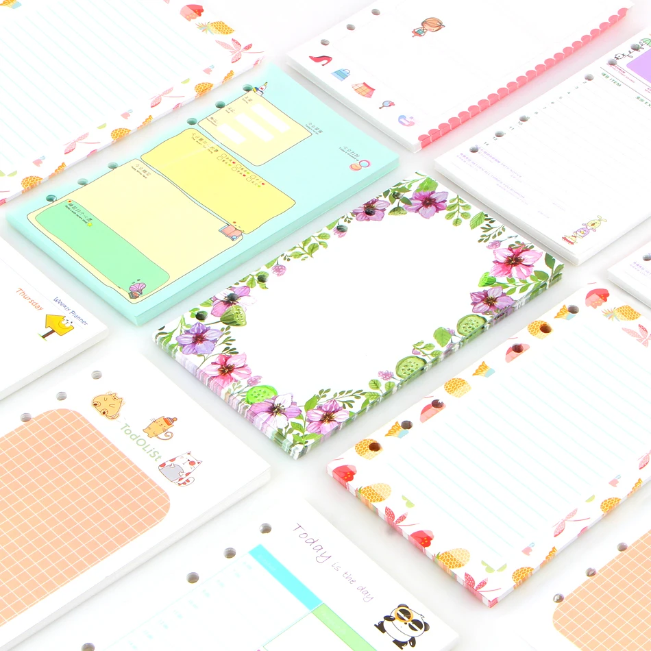 40 sheet/pack A6 A5 Colorful Refills Spiral Notebook Inner Pages 6 holes Loose Leaf Diario Binder Paper Planner Filler Paper