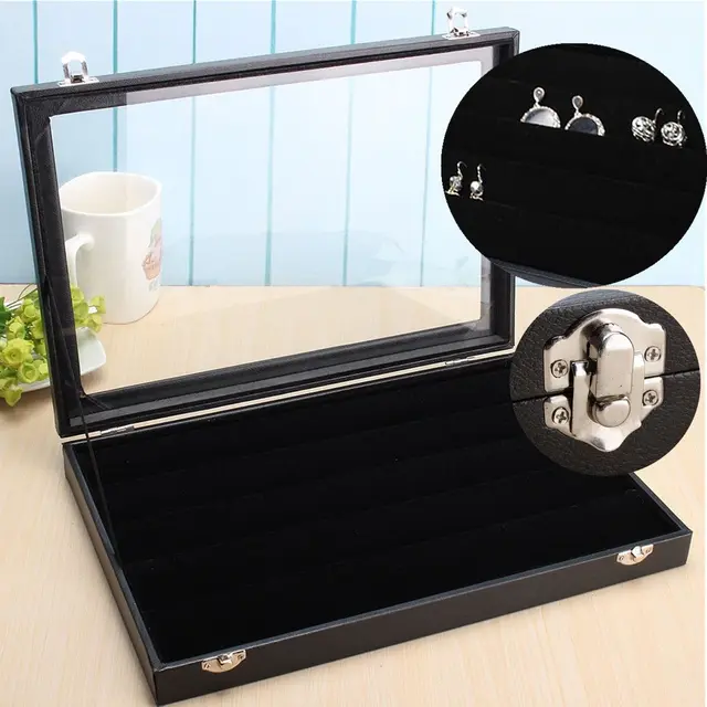 Black Cufflinks Ring Jewelry Box With Gl Cover Lock Stud Earring Black Cufflinks Ring Jewelry Box With Gl Cover Lock Stud Earring Storage Bo Organizer Case Jewellery