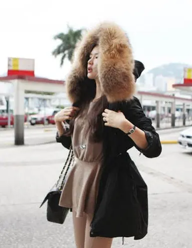 Best price at $103 Cheap Free Shipping- Fashion Ultralarge Raccoon Fur With A Hood Dovetail Medium-Long Clothes Wadded Jacket Snow Wear