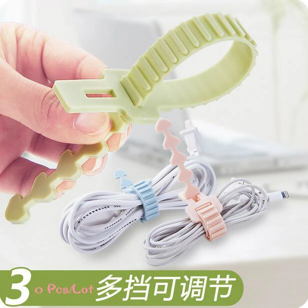 Correas de alambre eléctrico de Gel de sílice ajustadas 30 unids/lote Cable de datos de la computadora Cable de bloqueo automático