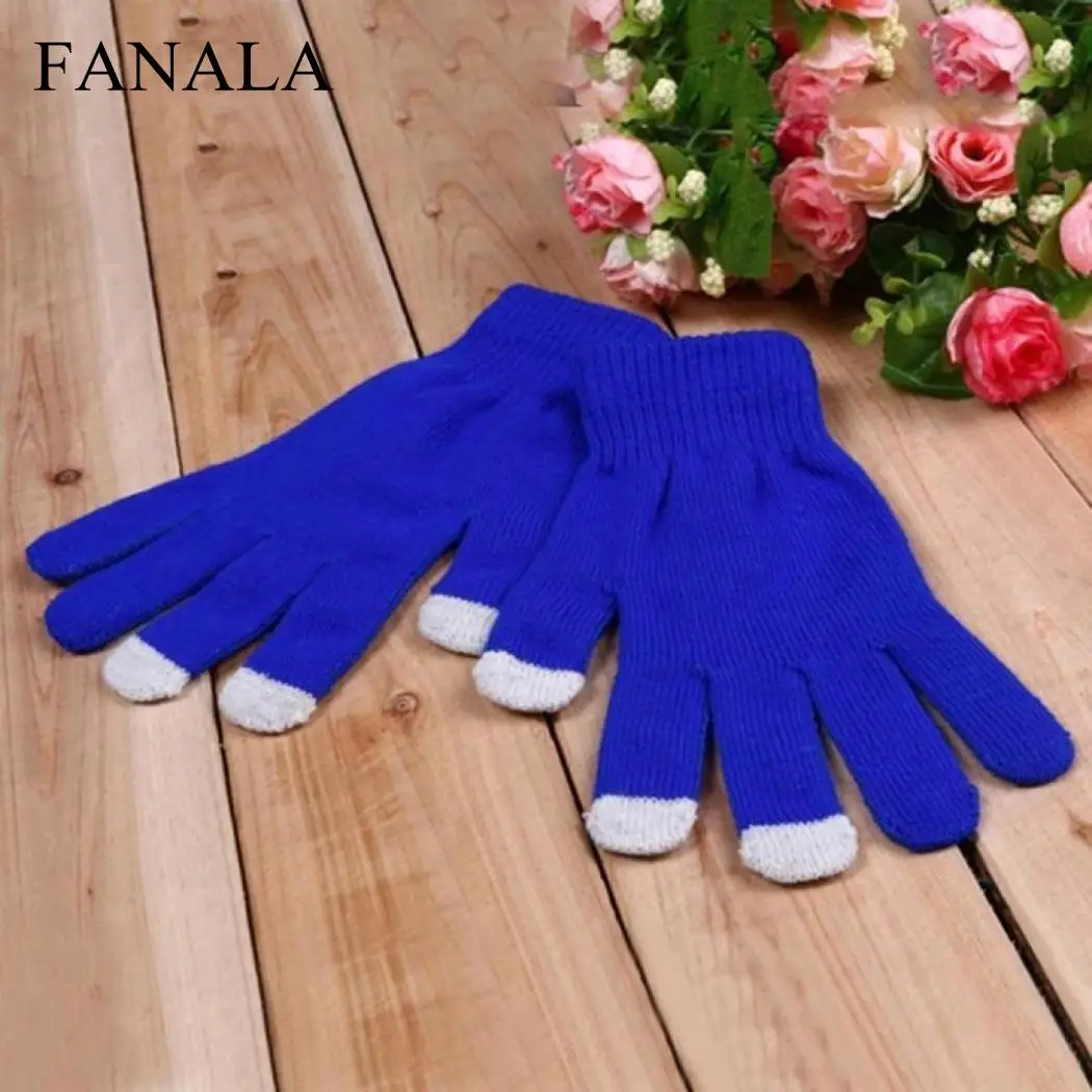 Fashion Solid Knitted Casual Gloves Full Screen Stretch Warm Touch