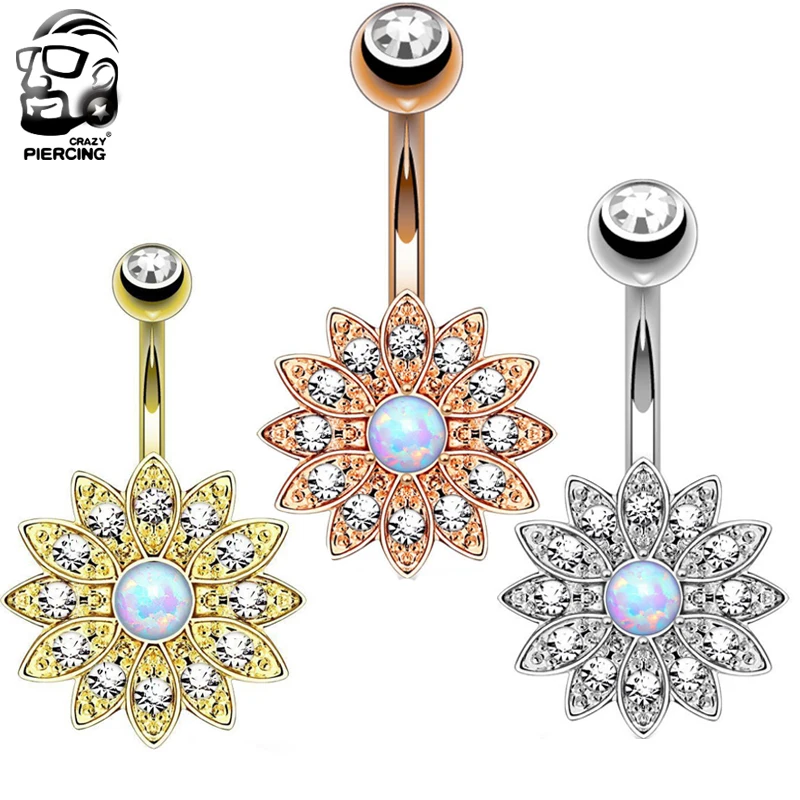 1PC High Quality Opal Belly Button Rings Jeweled Flower Dangle Navel Ring 316L Surgical Steel 1PC High Quality Opal Belly Button Rings Jeweled Flower Dangle Navel Ring 316L Surgical Steel
