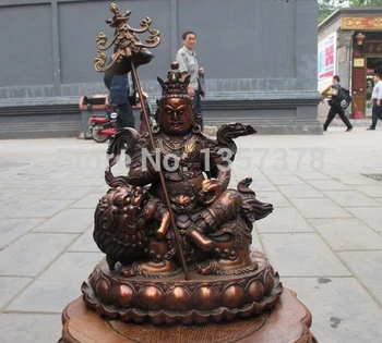 

shitou 00974 Tibet Buddhism Fane Pure Red Bronze Copper Jambhala Vaishravana Buddha Statue