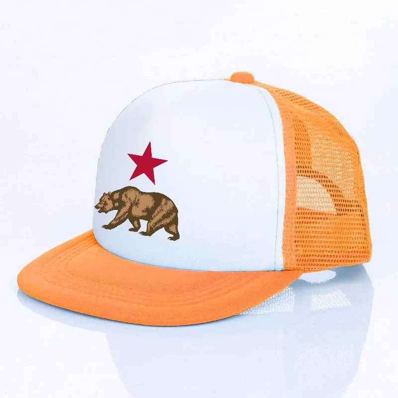Флаг штата Калифорния грузовые шапки для женщин и мужчин Летние Животные медведь сетка Кепка хип хоп шапка забавная крутая летняя бейсбольная кепка YF112 - Цвет: YF11216