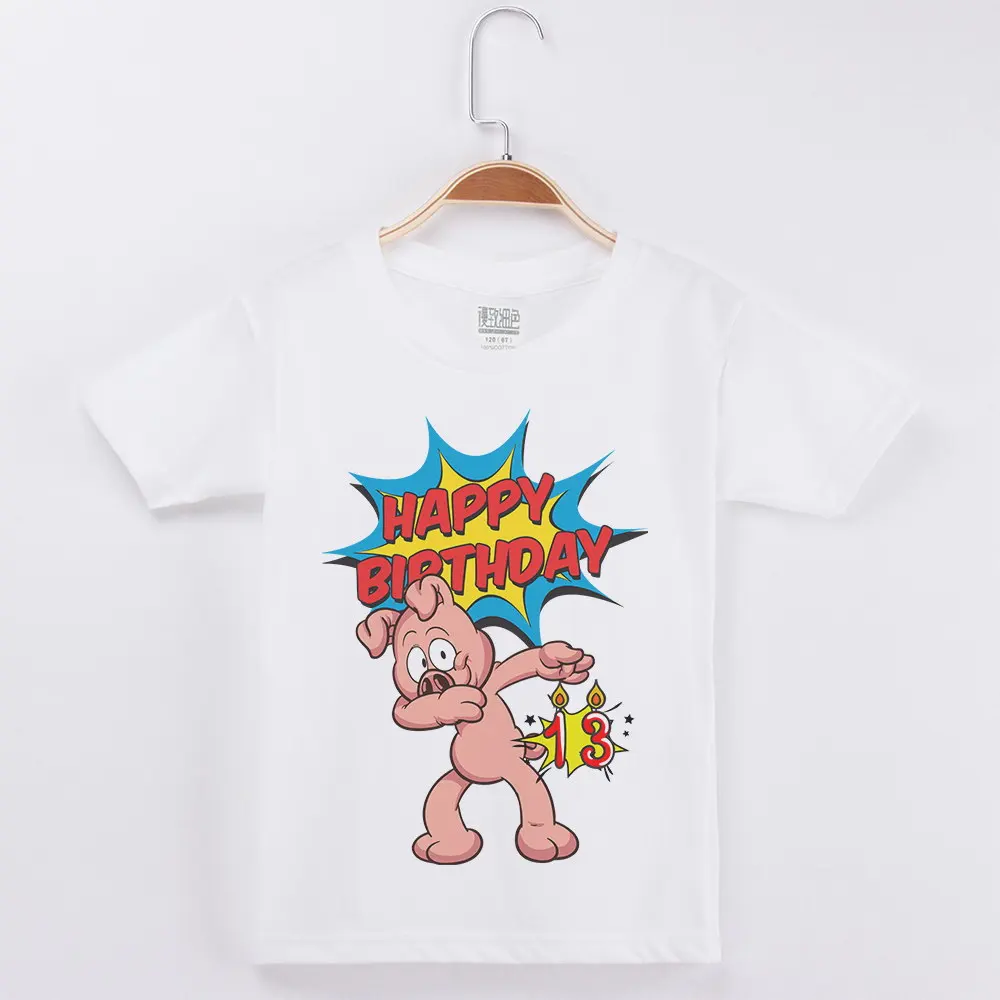 Новое поступление, детская одежда детские футболки хлопковая Детская футболка с короткими рукавами и принтом милой свиньи для дня рождения топы для мальчиков - Цвет: White 13Y
