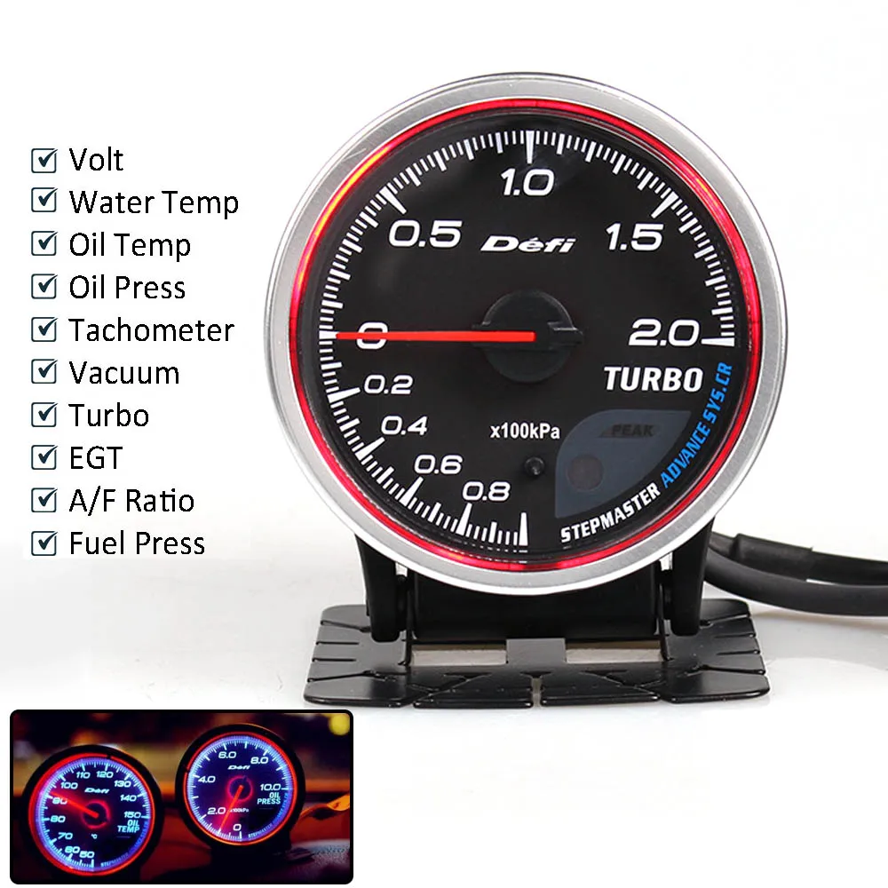 

Defi Advance CR 2.5inch 7Colors Oil Temp Gauge Turbo Boost Water Temp Oil Press RPM Vacuum EXT Temp Fuel Press Gauge with Sensor
