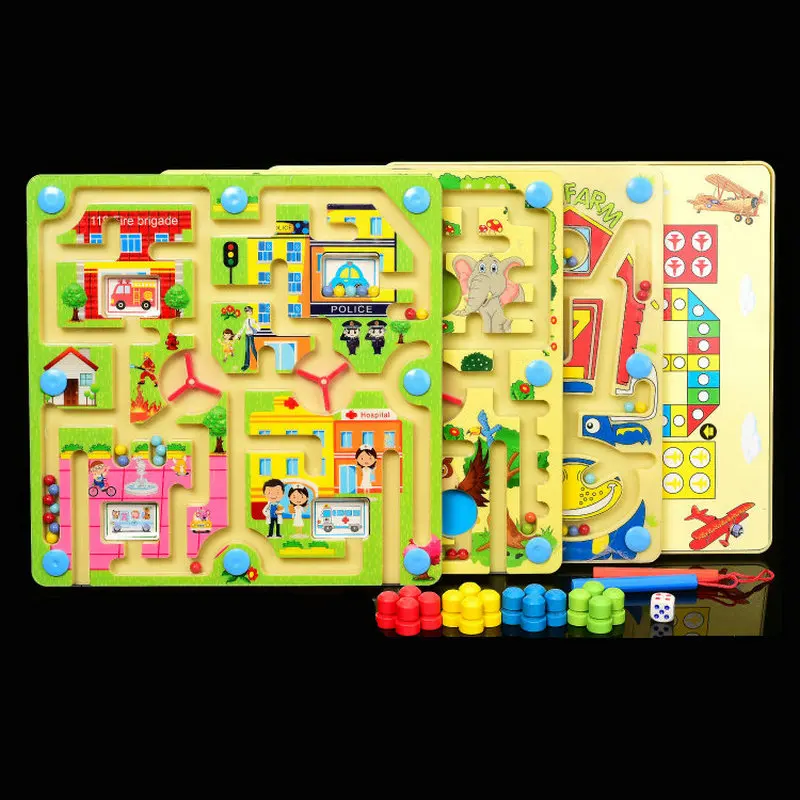 

Two-in-one toy magnetic maze Flying chess, Children's Early Education Intelligence Toys, Kids' Floor Games wooden Sliding puzzle