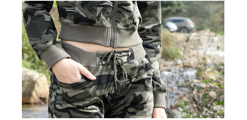 FREEARMY Brand Womens Sets Camouflage 2 Piece Sweat Suit Set Pants+Short Jacket Slim Womens Clothing Female Tracksuit Suit Set