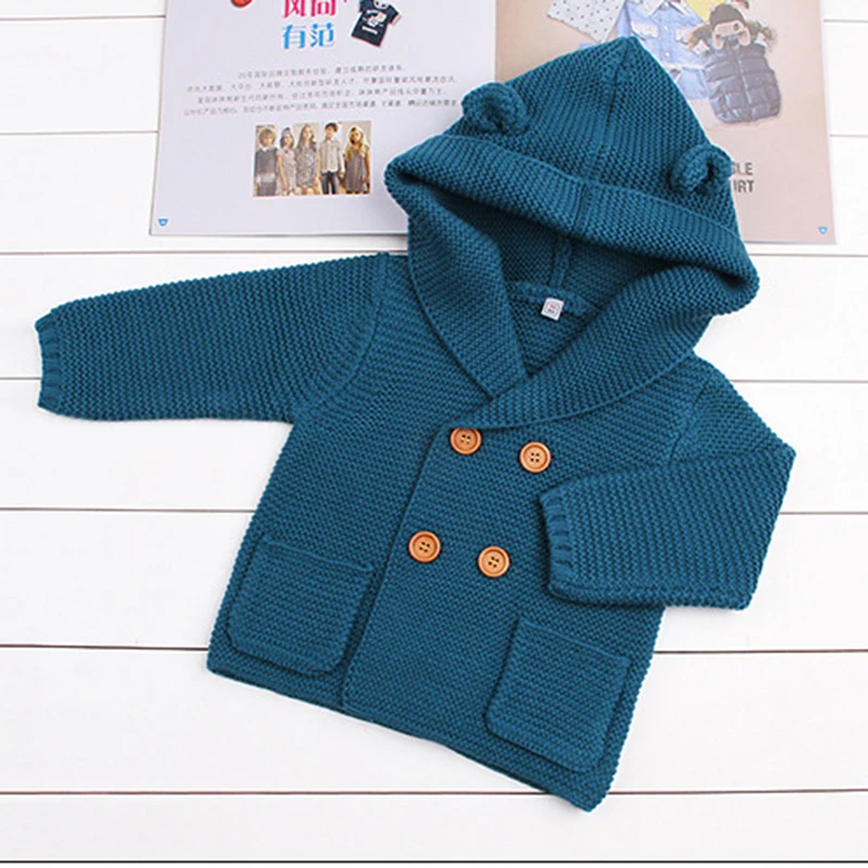 Baby Boy Knitting Cardigan Winter Warm Newborn Infant Sweaters Fashion Long Sleeve Hooded Coat Jacket Kids Clothing Outfits