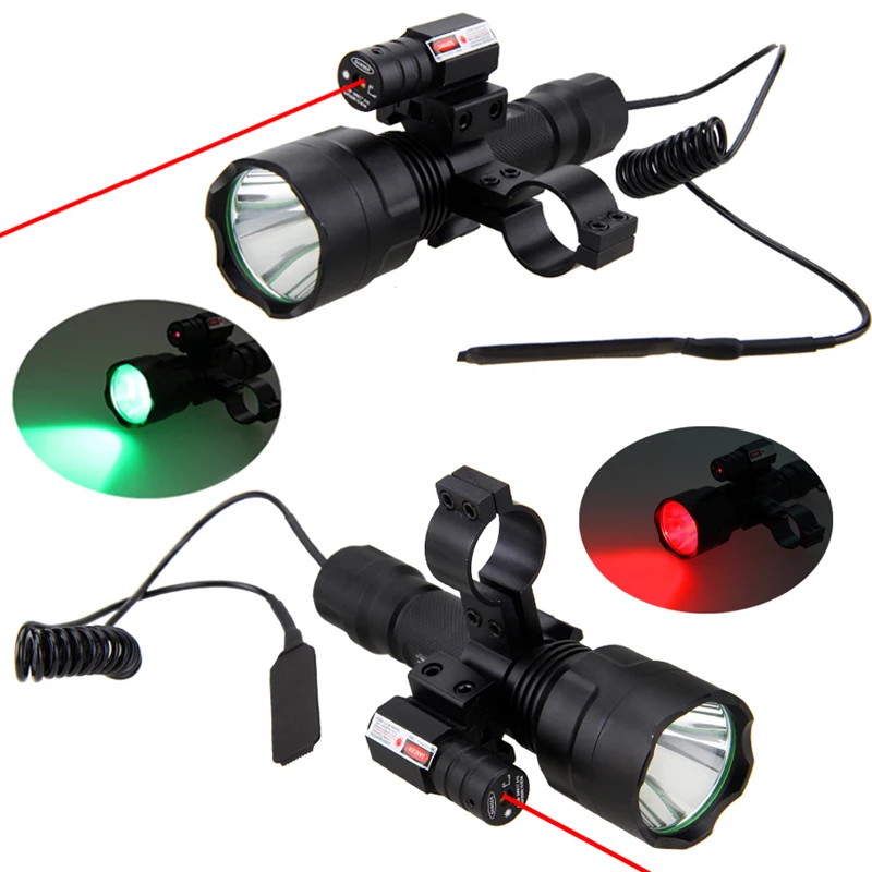 

Tactical LED Hunting Flashlight Red Green White Rifle Torch +Laser Dot Sight Scope +Remote Switch+ 20mm Rail Barrel Mount